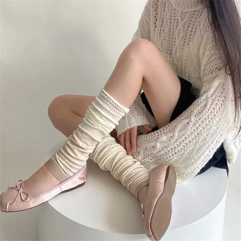 Y2K Fairycore Knee High Socks 2000s Retro Contrast Color Leg Warmers Knit Leg Sleeves Kawaii Lolita Style Elastic Soft Socks