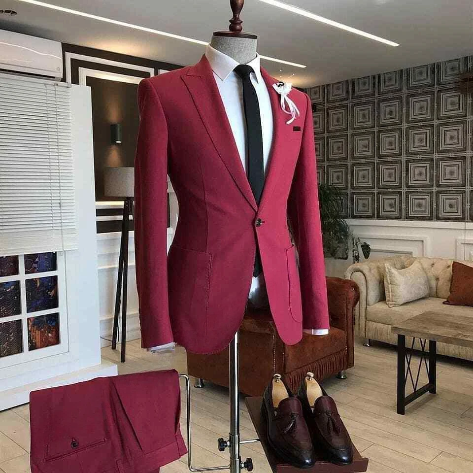Blue Casual Men Royal Suits Slim Fit 2 Pieces Male Suits Groomsmen Bridegroom Wedding Tuxedos Blazer Pants Costume Homme smile