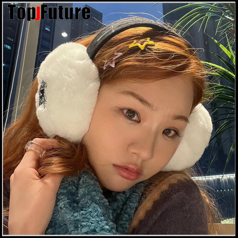 Punk Women Haruku Girl Plush Goth Warm Earmuffs Gothic Women's Lolita Star pentagram Muff Ear Cover Y2K Lovers Fur Headband smile 's
