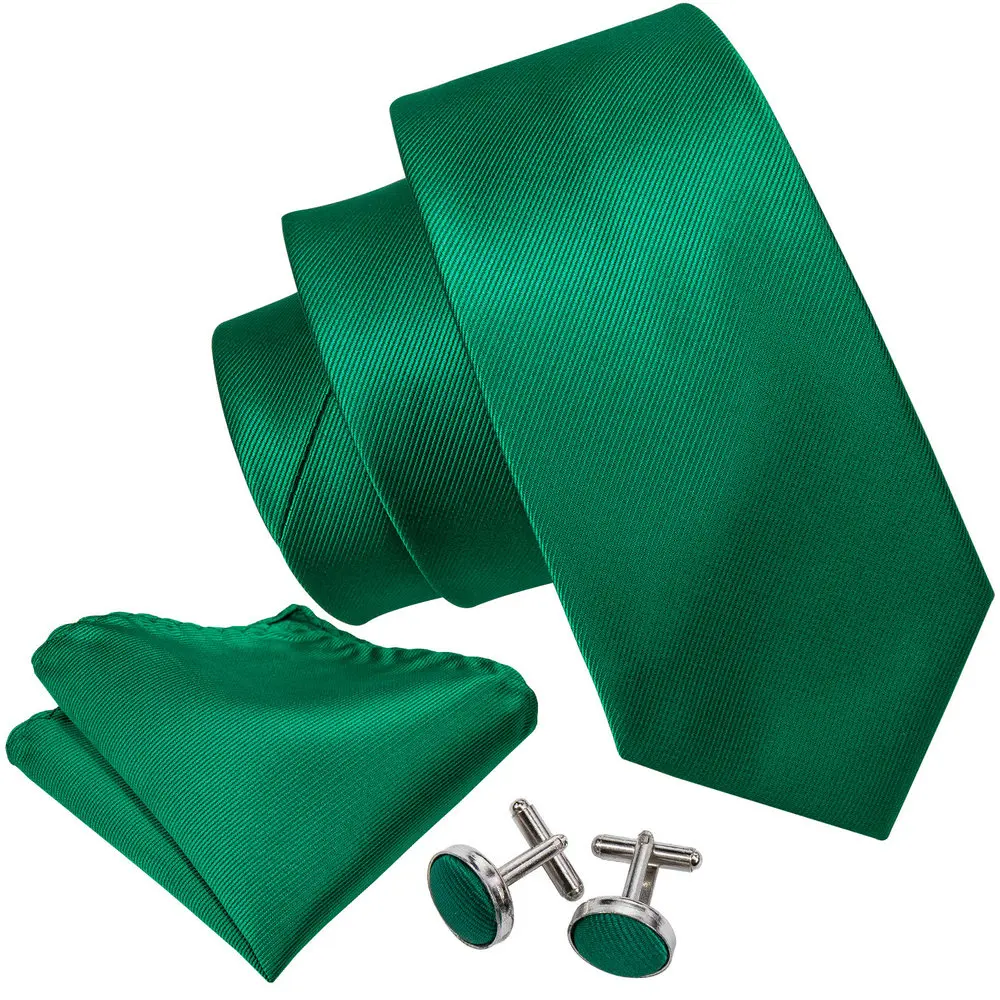 Men Elegant Necktie Green With Pocket Square Cufflinks Sets New Silk Solid Woven Tie ddmysmile For Male Wedding Party Designer Barry.Wang Smile