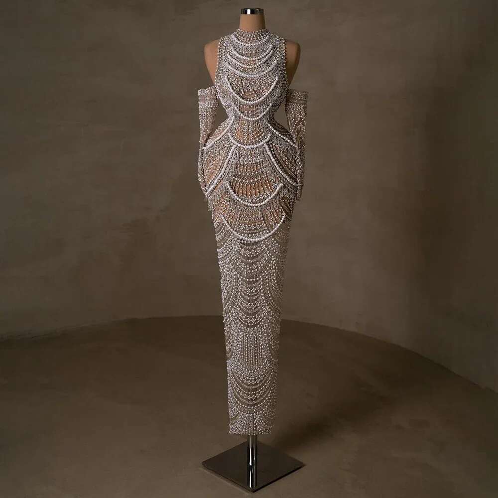 Hill Arabia Serene Nude Mermaid Elegant Evening Dress Gowns With Pearls Beaded For Formal Ocn LA A Customized Mal