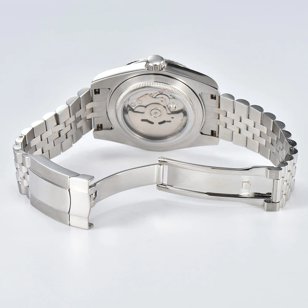 / siery NH35 36mm black Men's Steel Case Fit NH35 NH36 Movement Case Sapphire Crystal Glass Case 20mm Strap Watch Box smile /