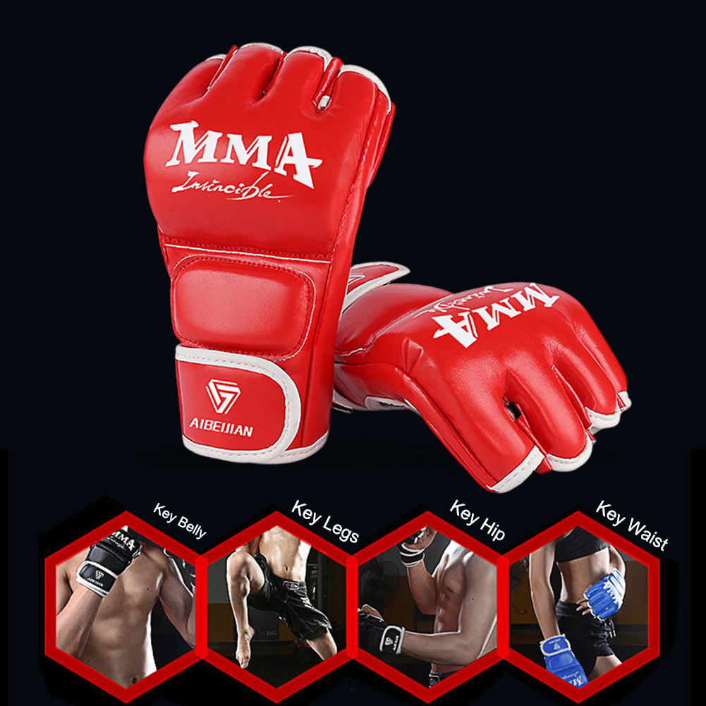 Half Finger Boxing Training Gloves Wearable PU Kickboxing Protective Gloves Tear Resistant Breathable for Sports Supplies
