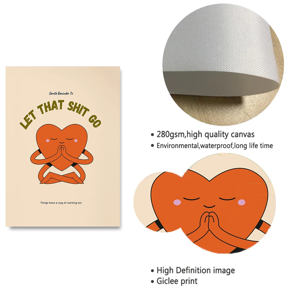 Canvas Sign Funny Bathroom Prints And Poster Let That Shit ddmysmile Go Retro Heart Quotes Art Painting Wall Picture For Living Room Decor Smile