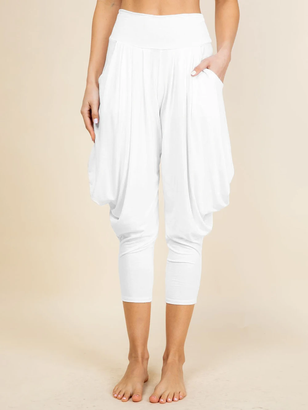 Color Solid Women Sport ddmysmile Wide Waist Pleated Draped Lantern Pants Elastic High Waist Casual Pants Smile