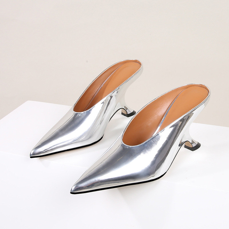 surface patent leather women's shoes, new high sloping heels, slippers, fashionable