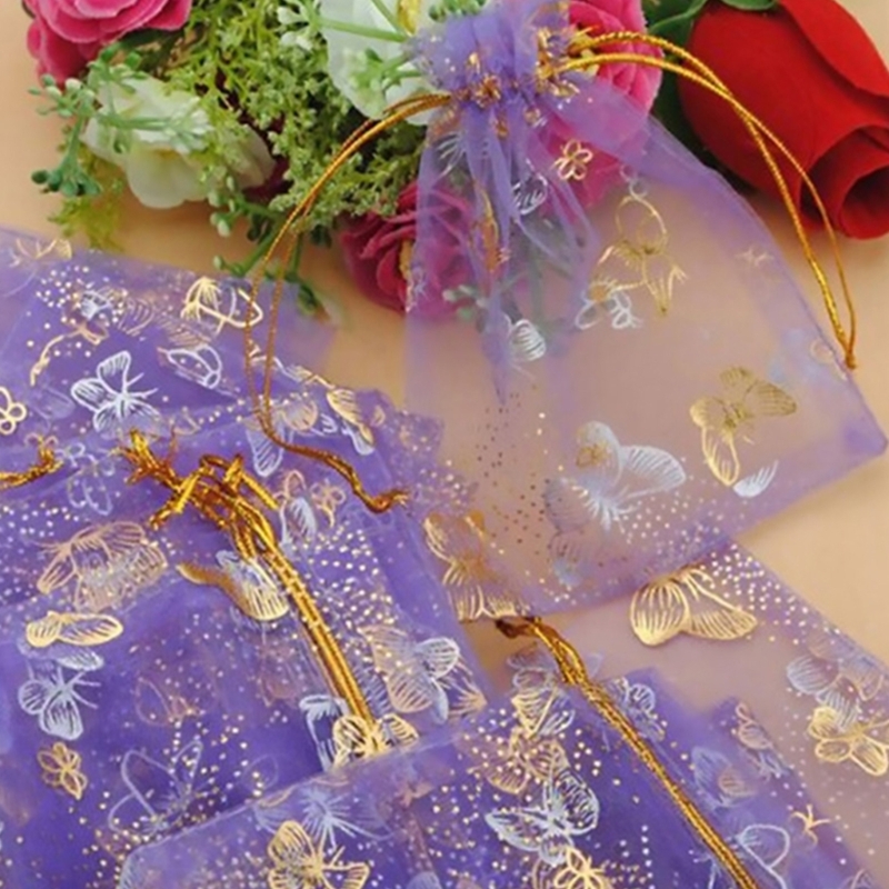25Pcs Gift Bags Jewellery Organza Drawstring Pouches Wedding Party Candy 10X12cm smile