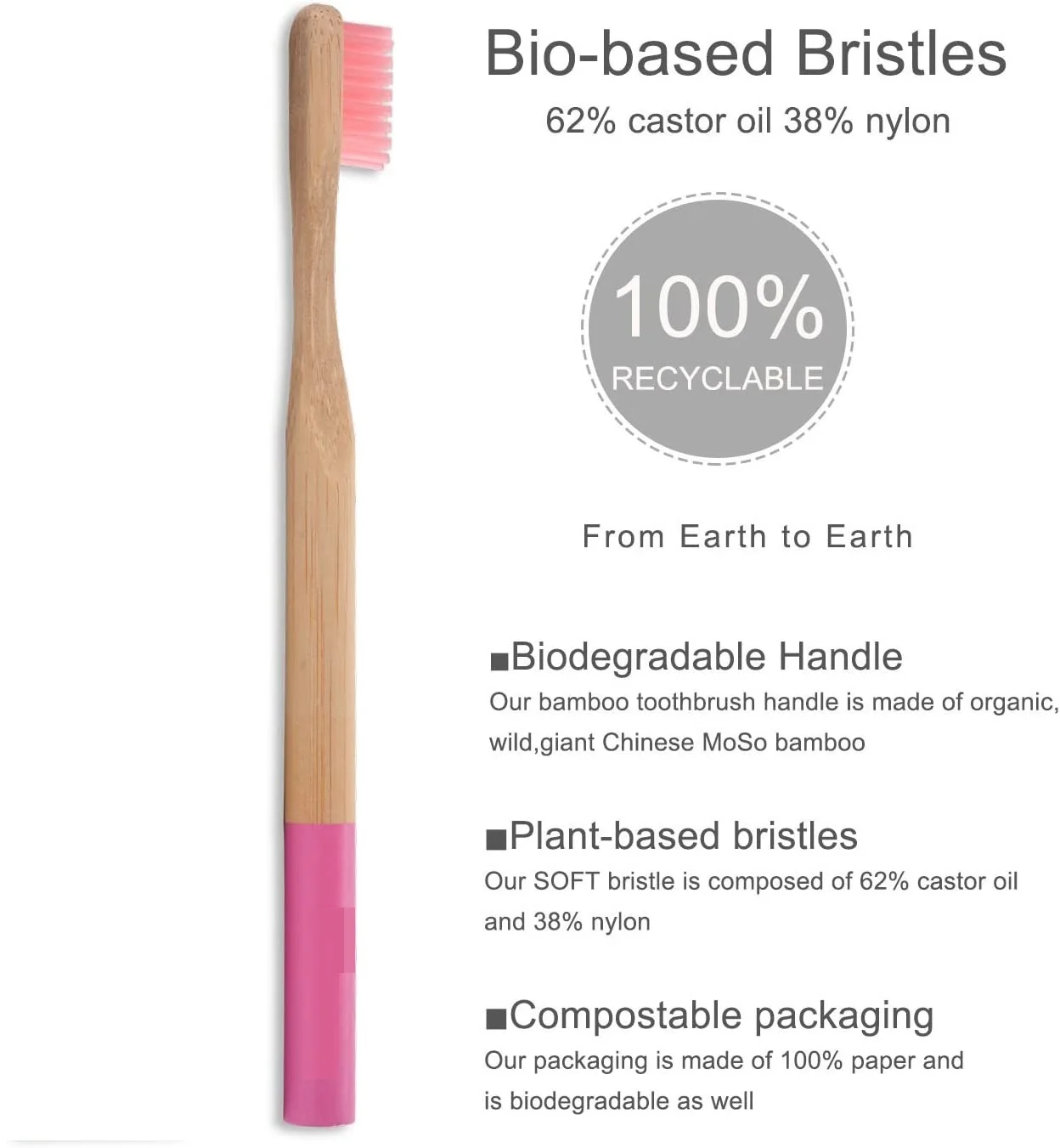 Adult Organic Pcs 10/20 Eco-Friendly Natural Bamboo Toothbrush Soft BPA Free, Biodegradable,Adult Dental Care Set smile Free, Biodegradable,