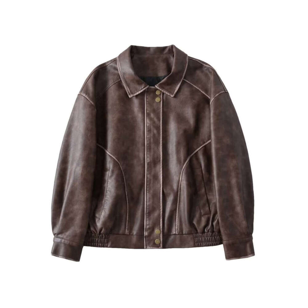 shanshi leather jacket women Autumn/Winter New Women's Wear Heavy Duty Color Cleaning and Water Washing Loose Leather Jacket