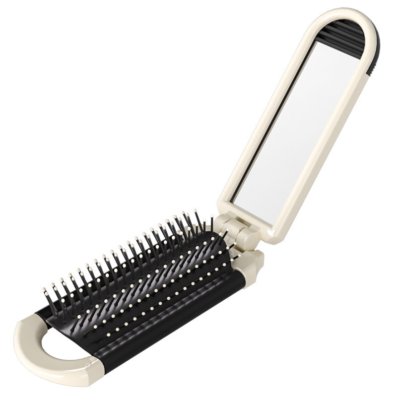 Hair Mini Folding Brush Massage Comb Head Massage Anti-Static Portable Travel Hair Brush Girl Hair Combs With Mirror smile