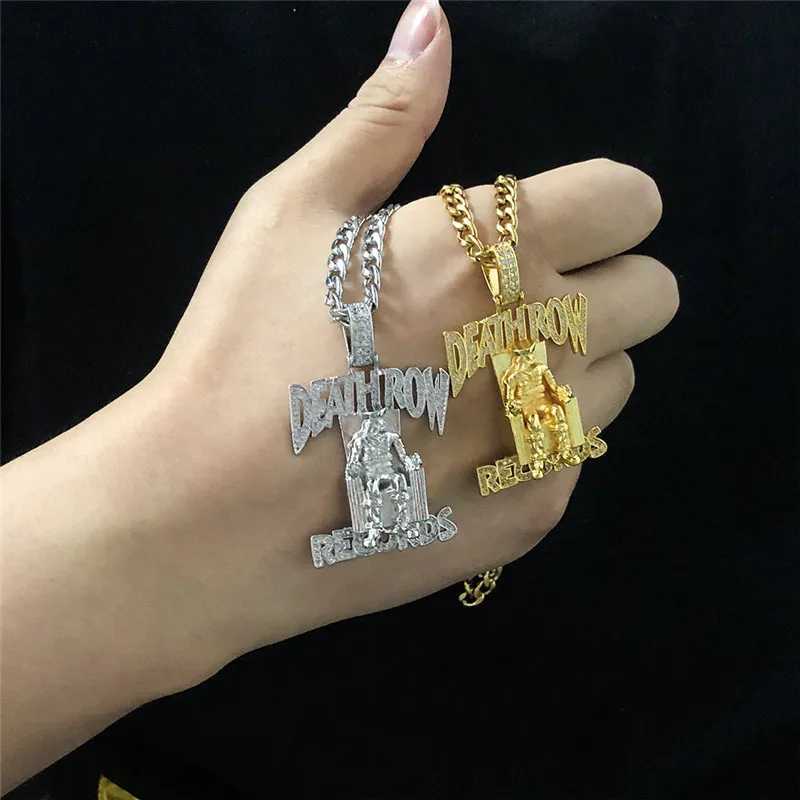 Pendant Necklaces Hip Hop Death Row Records prisoner necklace rhinestone pendant accessories men and women ice out jewelry J241109