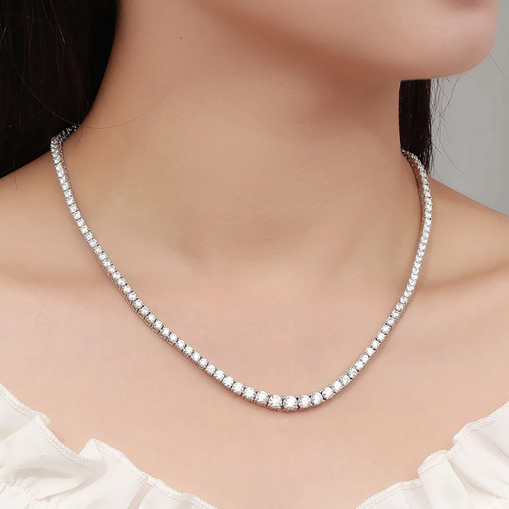 D Real Serenity Day Color Graduated Size Full Moissanite Tennis Necklace for Women S Sterling Sier Plated Fine Jewelry smile