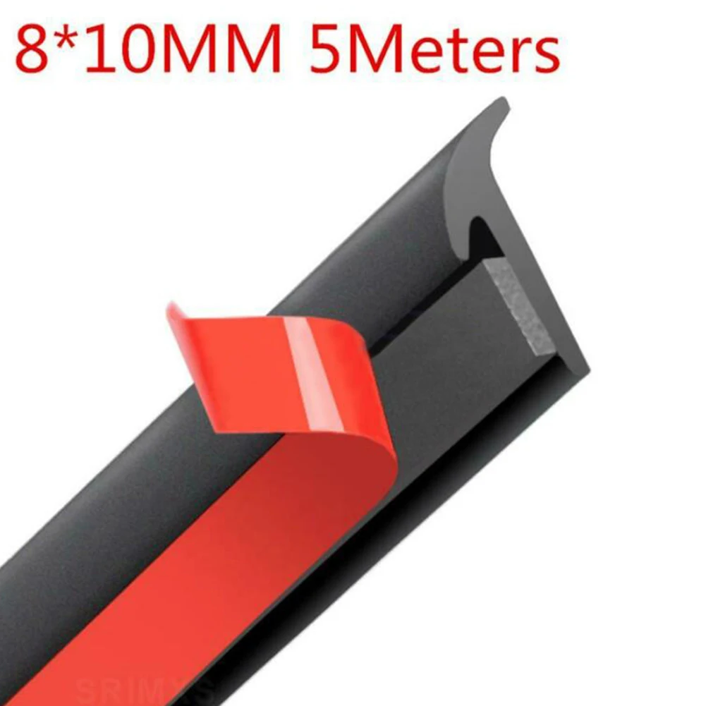 2/5/10M Car Door Sealing Strip Inclined T-Shaped Weatherproof Edge Trim Rubber Universal 5X7MM/8MMX10MM Adhesive Tape Accessory