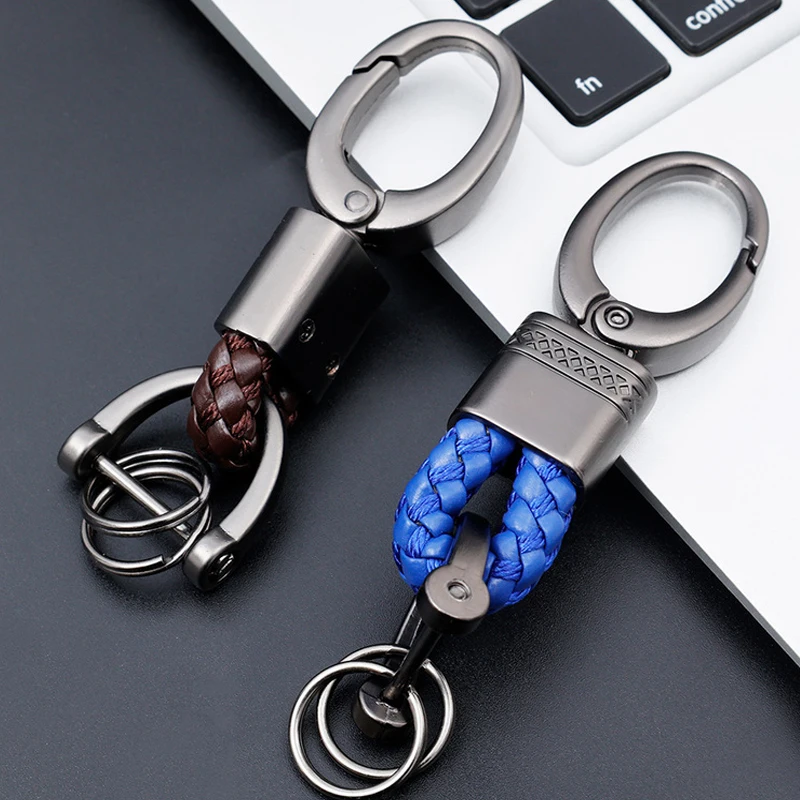 Rope Car Keychain Braided Anti-Lost Auto Vehicle Key Chain Clips Pendant Split Rings Phone Number Card Keyring Car Accessories smile