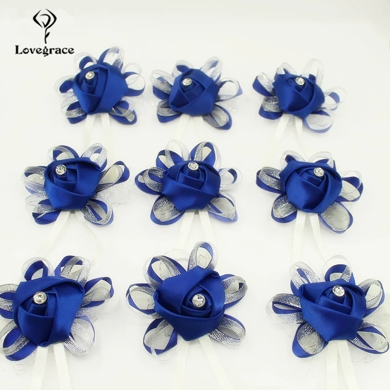 Wedding Flower Lovegrace Artificial Bridesmaid Bracelet Flower Silk Roses Blue Sister Bracelet Bridesmaid Party Prom smile