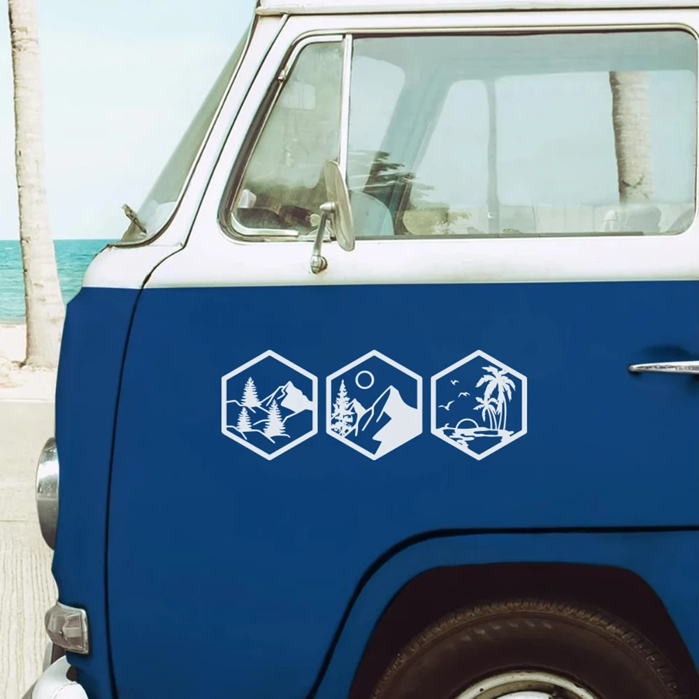 Sun Scene Mountain Wave Car ddmysmile Stickers Camper Motorhome Decor Vinyl Decals Accessories Die Cut Tunning Parts Smile