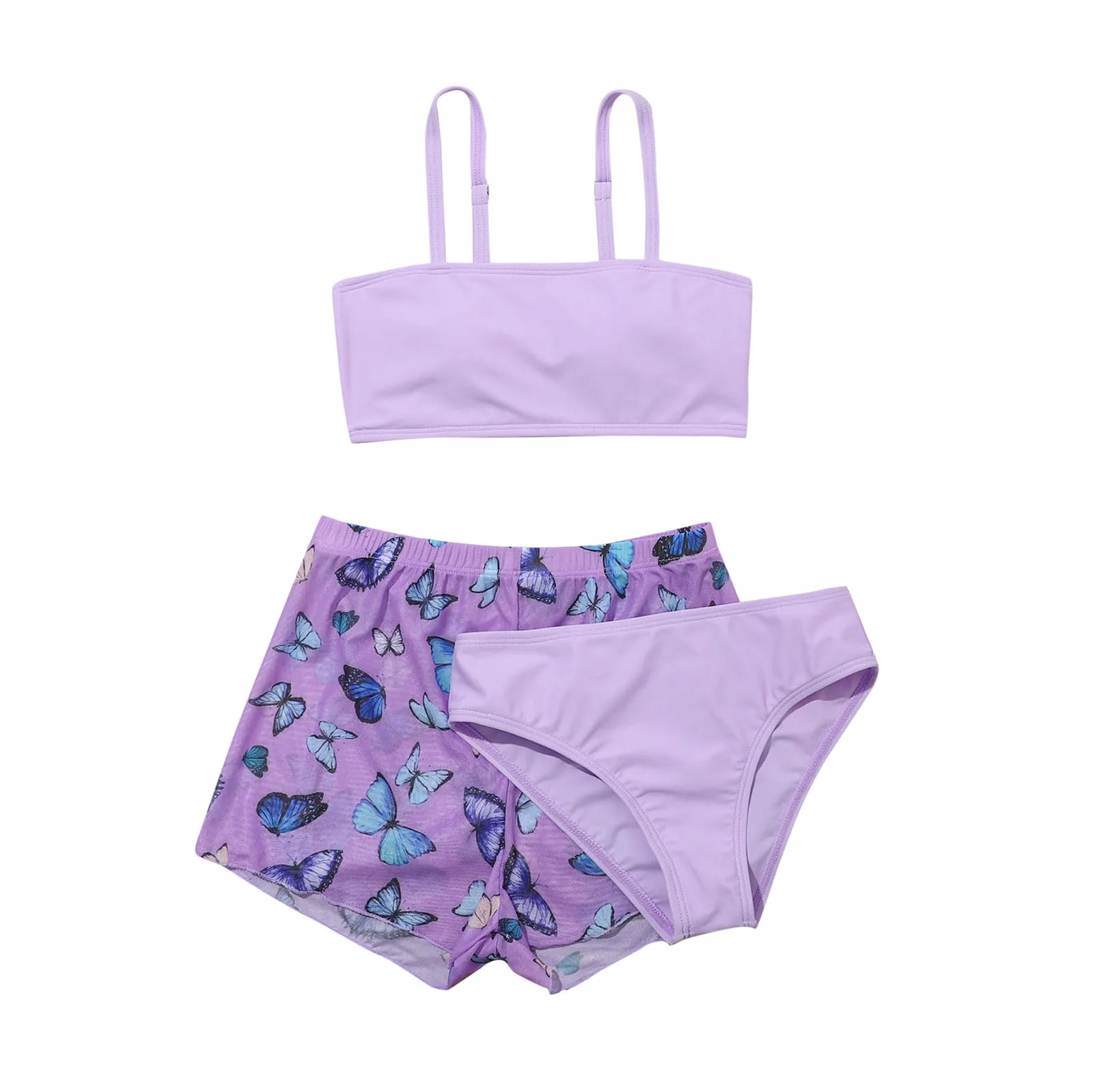 Swimwear Baby Summer Toddler Girl's 3 Piece Swimsuits Purple Buttrerflies Prints Bikini Bathing Suit Briefs Girls Bikini Beach smile