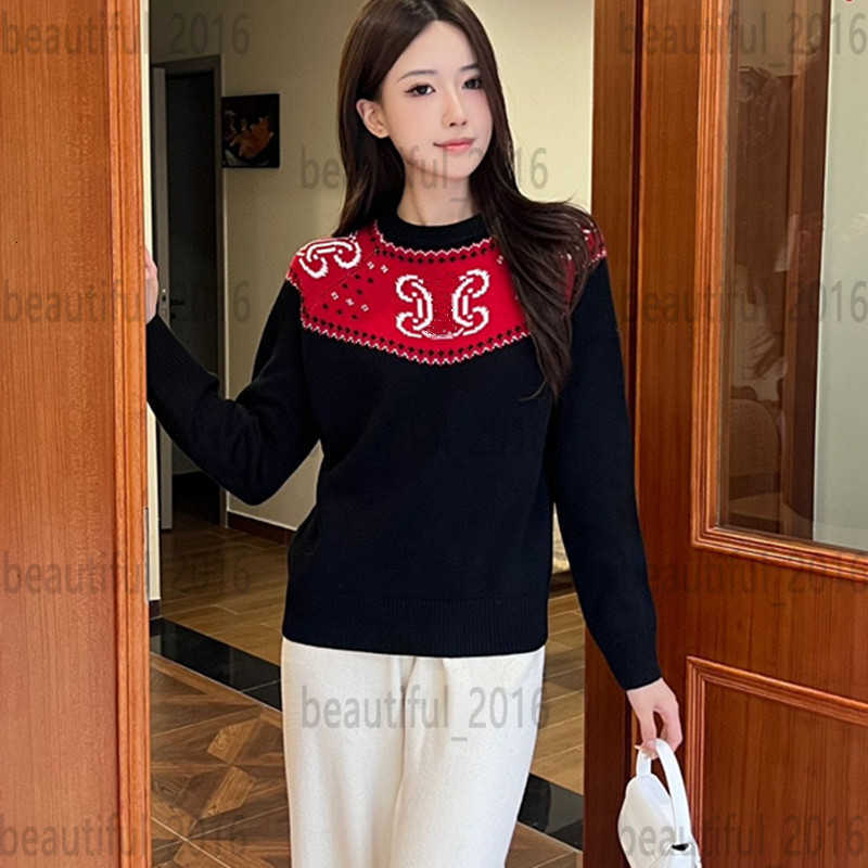 Women's Sweaters designer Fashion Year Autumn/Winter New Collection Color Contrasting Round Neck Embroidered Jacquard Knitted Hoodie 6HJX