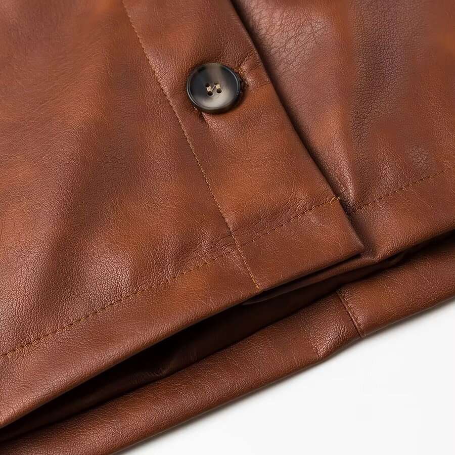 shanshi leather jacket women autumn fashion new item brown temperament long sleeved PU women's leather jacket