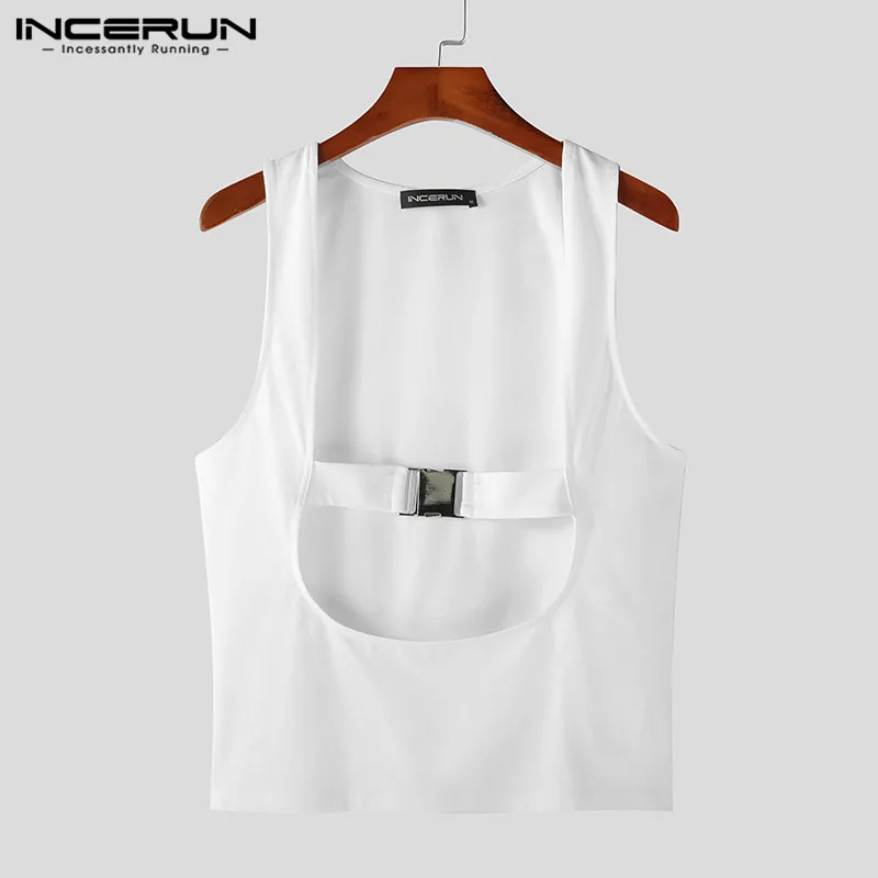 American 2023 INCERUN Tops Style Men's Hollowed Solid Color Design Tank Tops Casual Streetwear Male Hot Selling Sexy Vests S-5XL smile