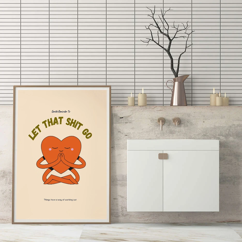 Canvas Sign Funny Bathroom Prints And Poster Let That Shit ddmysmile Go Retro Heart Quotes Art Painting Wall Picture For Living Room Decor Smile