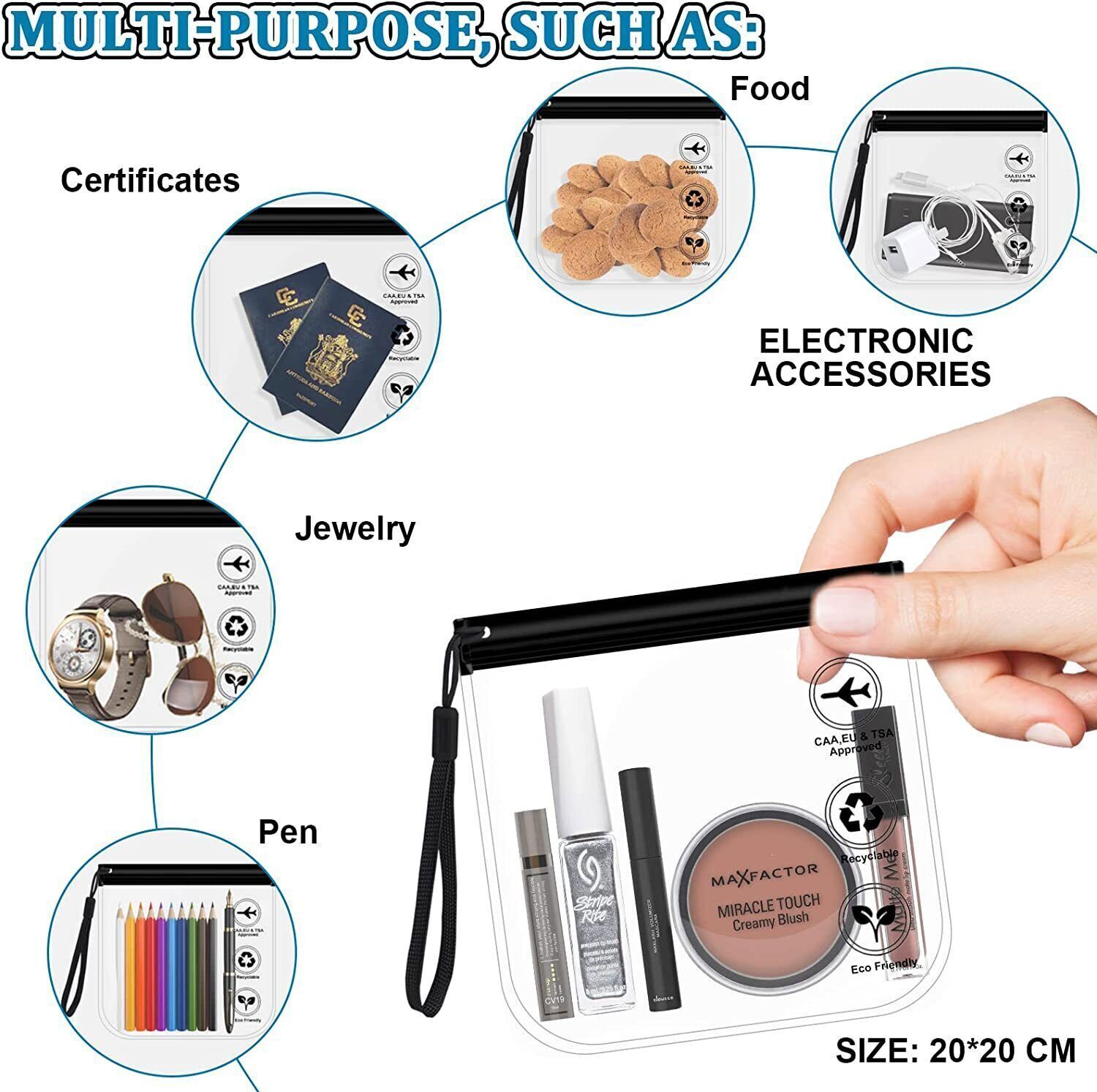 Cosmetic Lage 1PC Clear Bags Travel Use Leakproof Flight Make Up Waterproof for Women Reusable Airport Security Toiletry Bag smile