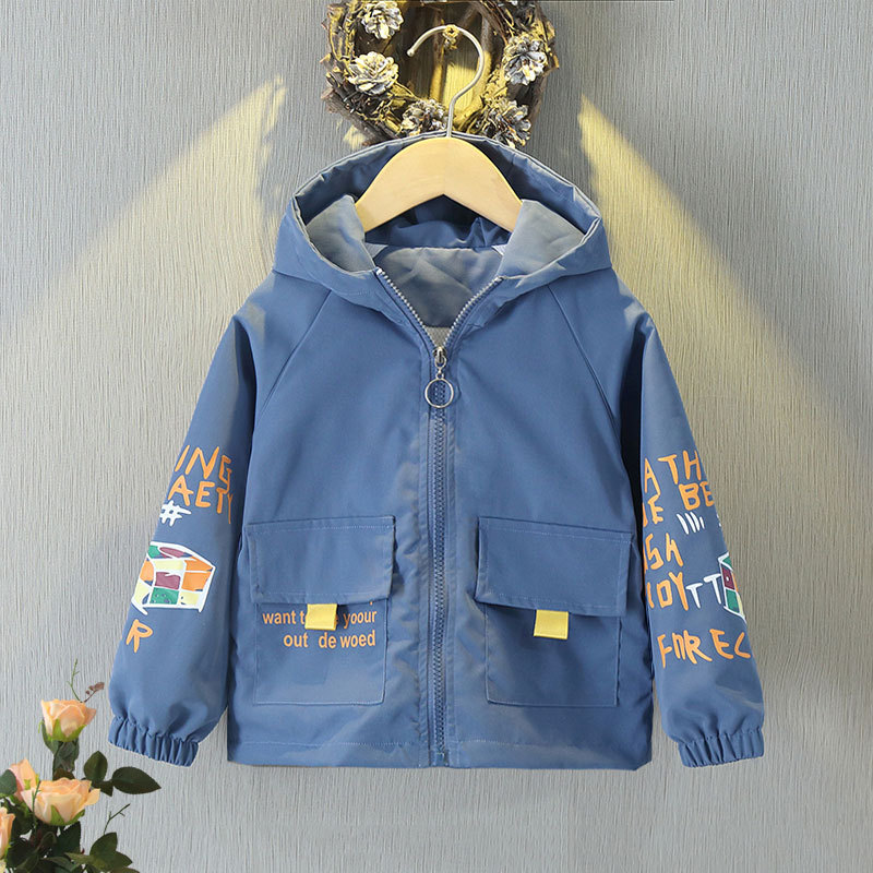 Designer Thin hooded 2025 new assault jacket and Autumn Spring children's blue casual Children's clothing free shipping