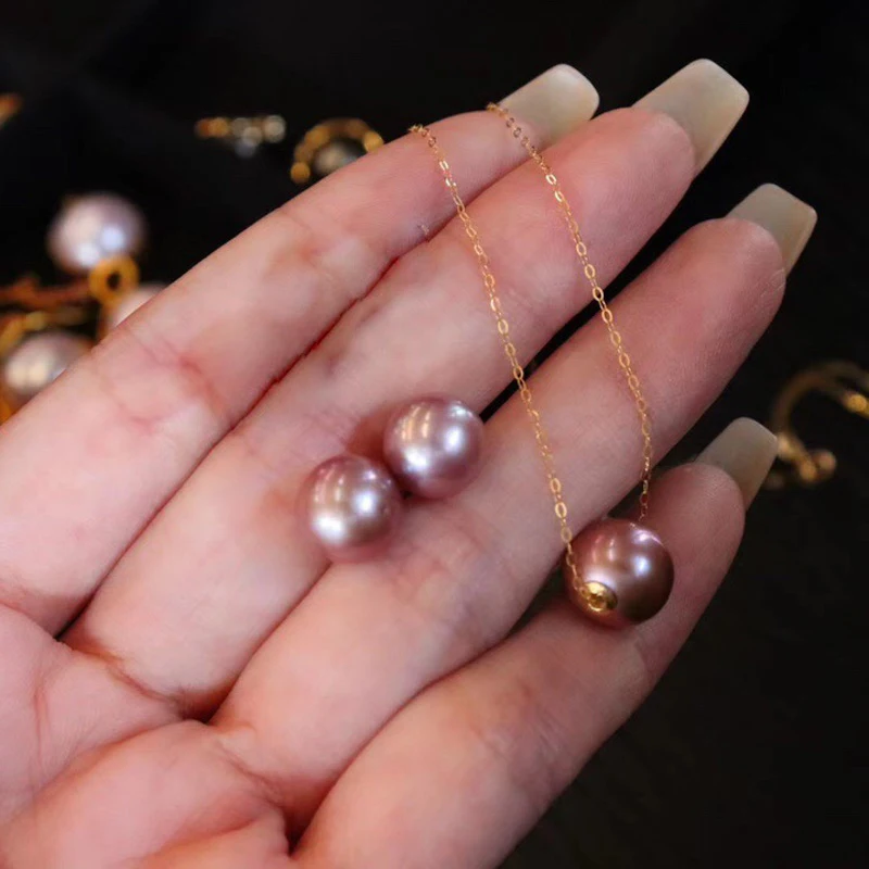 Elegant Purple VANTJ Natural Pearl Jewelry Sets Sterling Real Yellow Gold ddmysmile For Women Lady Party Wedding Jewelry Gift Smile