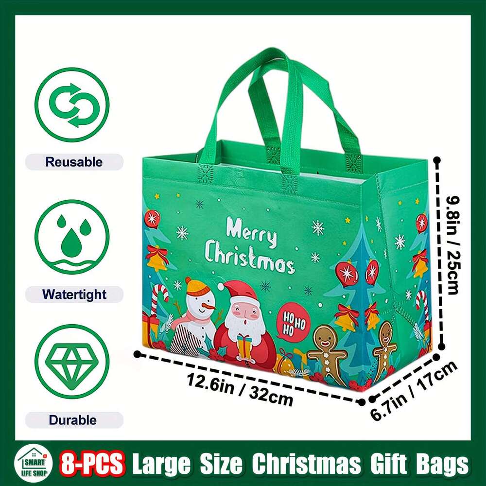 Christmas Gift Tote with Handles, Reusable Reinforced Handle Grocery Treat Bags, Multifunctional Non-Woven Christmas Bags for Gifts