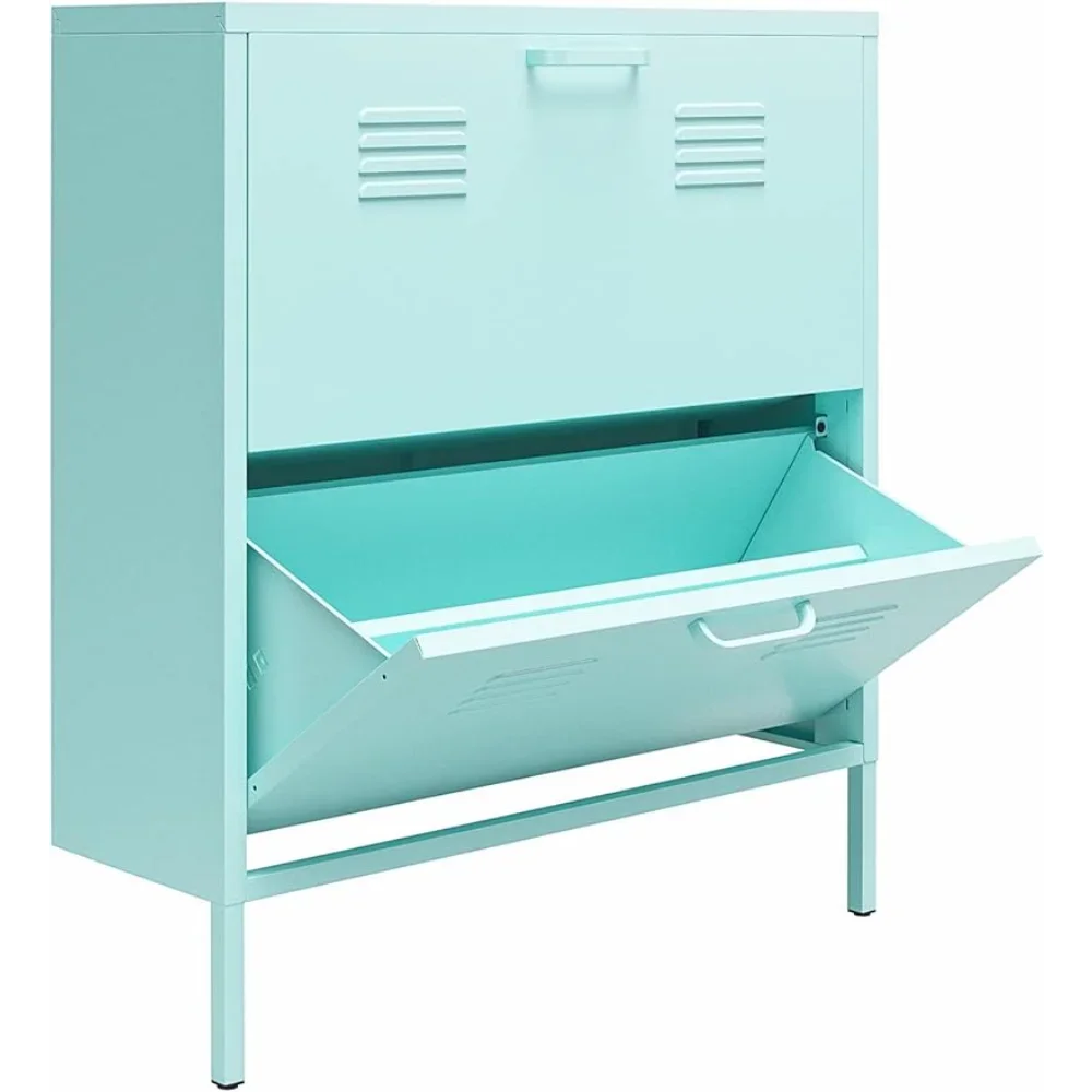 Novogratz Cache 2 Door Locker Style Metal Shoe Storage Cabinet, Mint