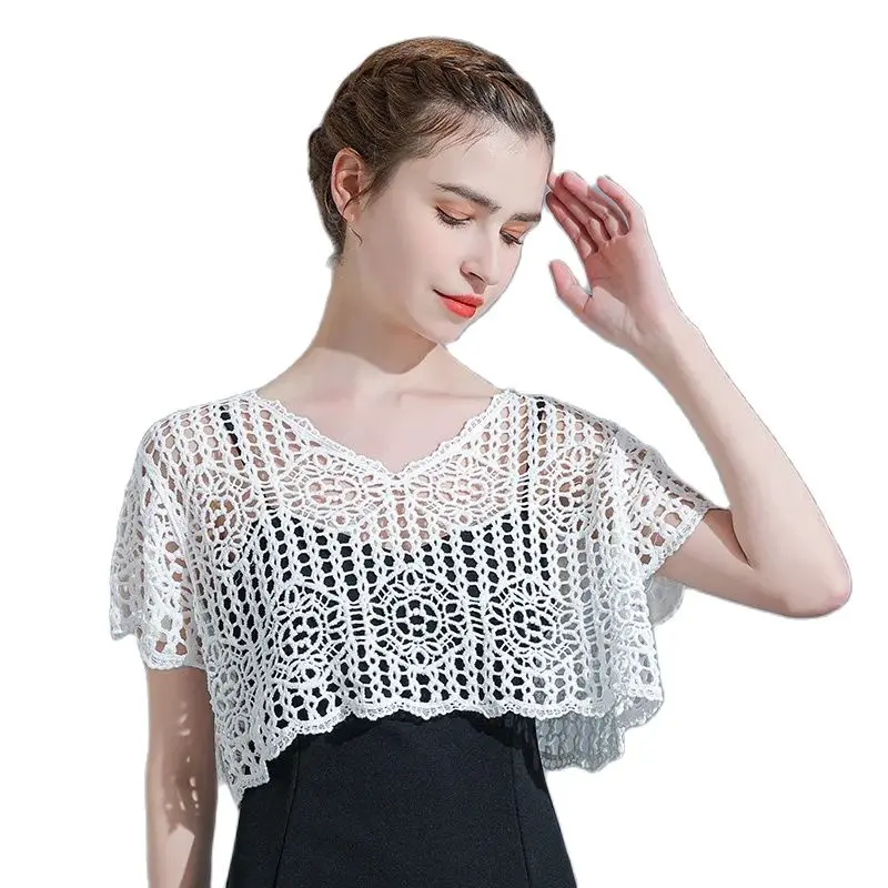 Women Short Sleeve Bolero Wedding Jacket Sunscreen Blouse Bolero Bridesmaid Top Cover Up Shawl Cape Shrug For Party Dress smile