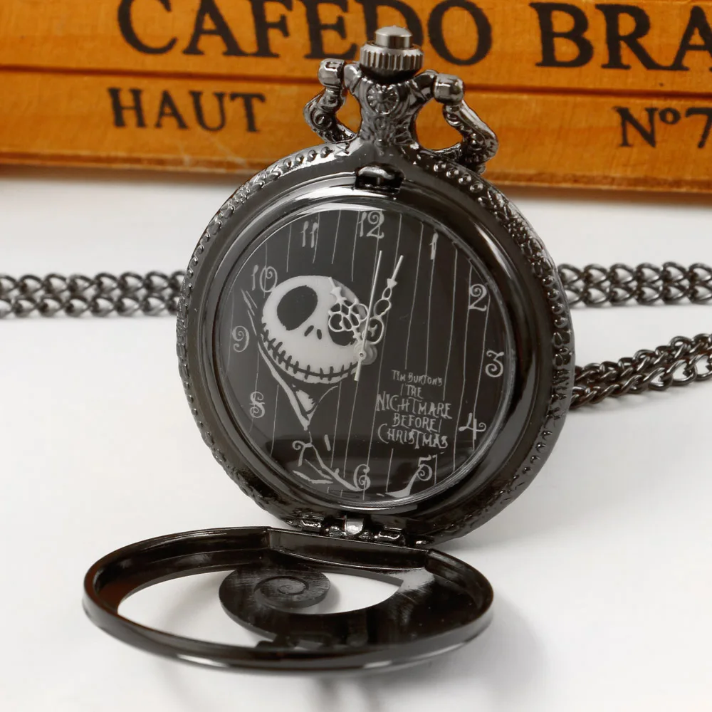 Pattern Skull Black Hollowed-out Men's Temperament Popular Steampunk Vintage Pocket Watch Gift Necklace reloj hombre smile