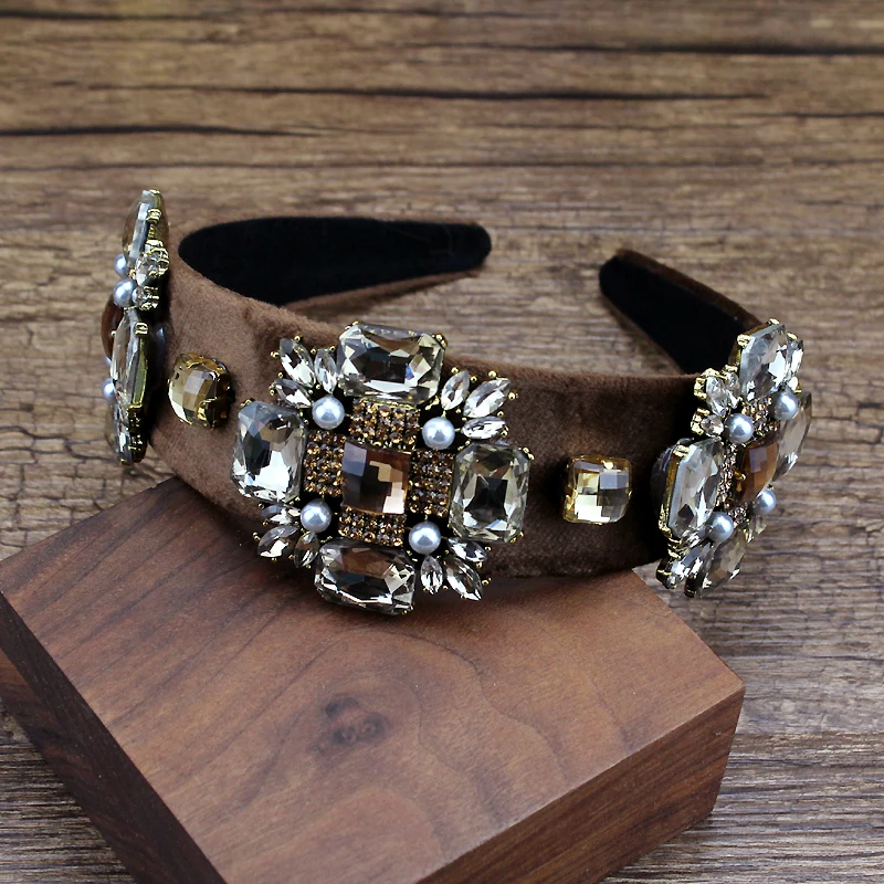 Jewelry Vintage Bridal Hair Pageant Baroque Hairbands Brown Crystal Diamante Headbands For Women Wedding smile