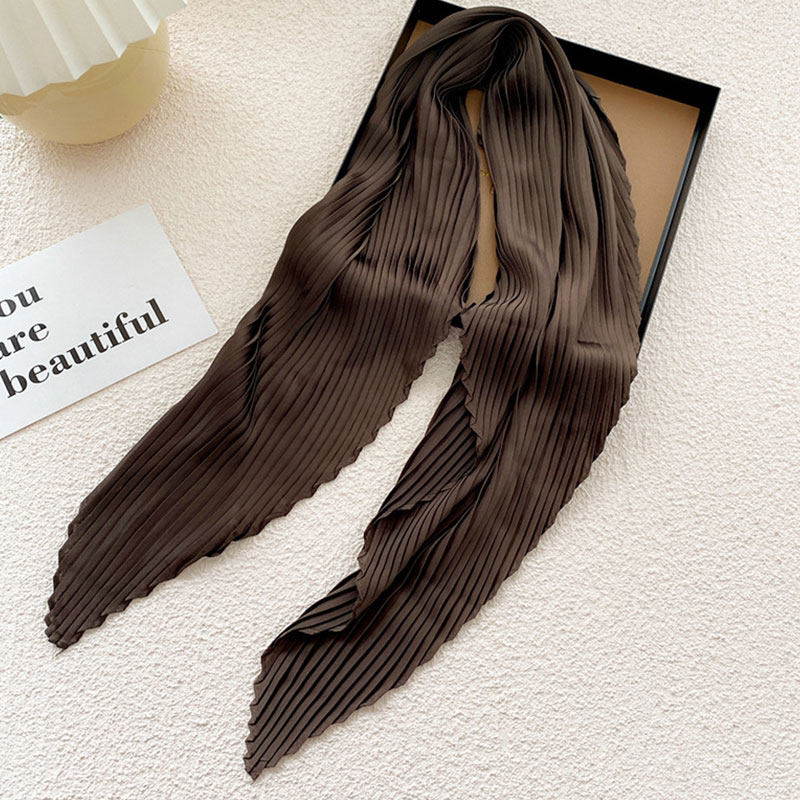Women Solid Scarf Square Color Decorative Headscarf Crinkled Hair Scarf Silk Pleated Scarf Satin Neckerchief Neck Wear Scarves smile