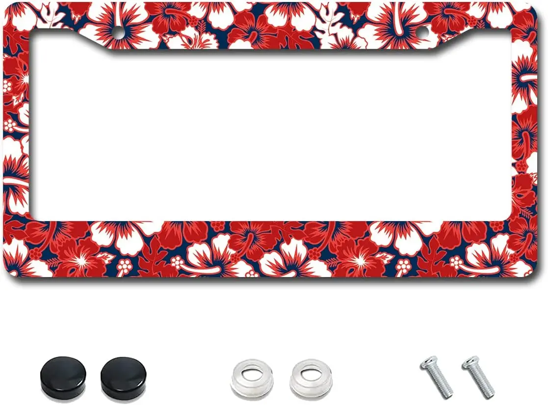 Flowers Red Hawaii Hibiscus License Plate Frame Floral License Plate ddmysmile Frames Car Accessories Cover Holder Standard Smile