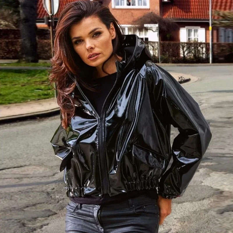 shanshi leather jacket women PU leather jacket sexy slim fit long sleeved close fitting top for women 2024 base shirt