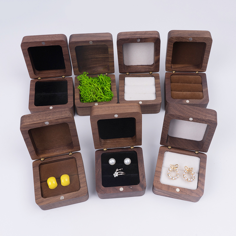 Vintage Square Wood Jewelry Box Ring Earring Bracelet Organizer Display Box Holder Wedding Anniversary Valentine's Day Gift Box