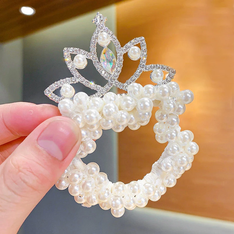 Children's Hair Summer Crown Ring Girl Elastic Hair Bands Scrunchies Rubber Band Pearl Kids Hair Ties Hair Accessories smile