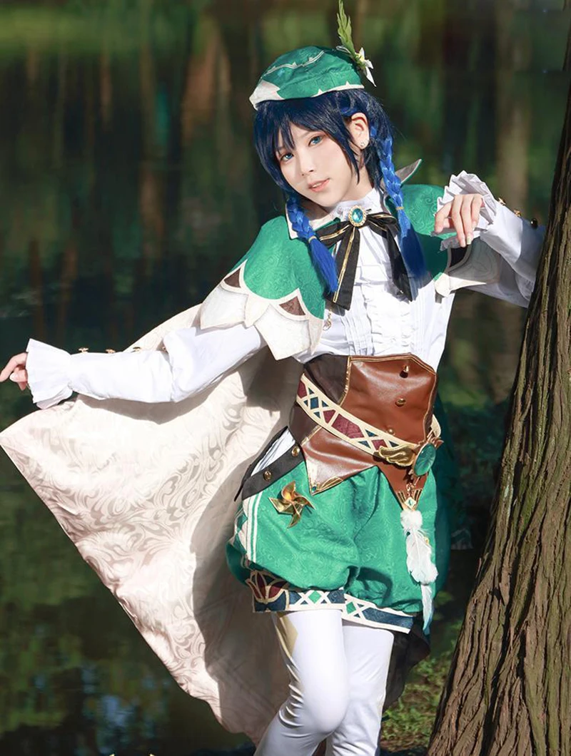 Cosplay Genshin Venti Impact Windy Lovely Uniform Costume Party For ddmysmile Women Outfit Genshin Impact Venti Wig Shoes Full Set Smile