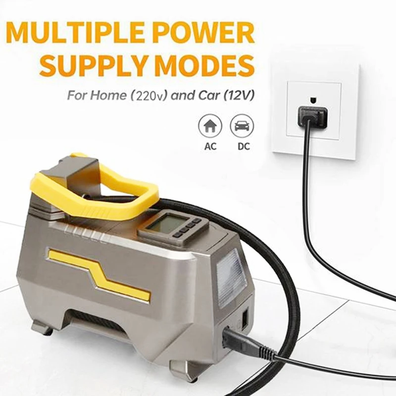 Ac/Dc Tire Car 12V Iator Portable Air Compressor Digital ddmysmile Air Pump With LED Light & Long Power Cords Home Smile &