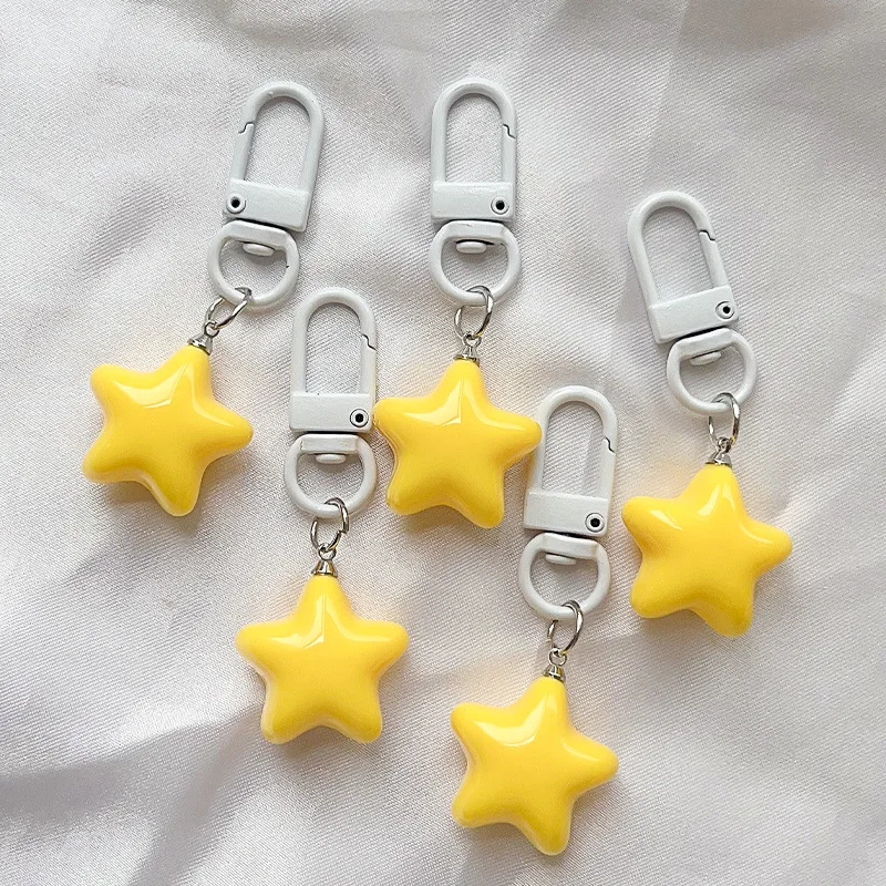 Cute Yellow PCS 1 Pink Stars Keychain Pendant Keyring for Girls Backpack Charm Headphone Case Accessorie Creative Gifts smile