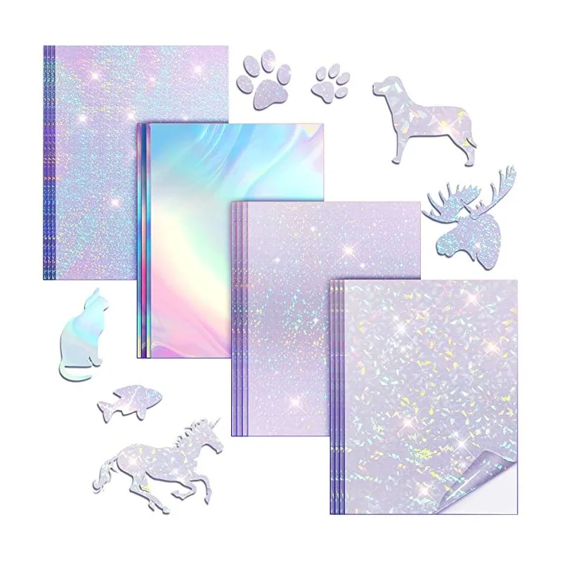 Paper A4 Vinyl Holographic Sticker Printable Label Self Adhesive Paper Sticker Waterproof Laser Color for Inkjet Print 50 Sheets smile