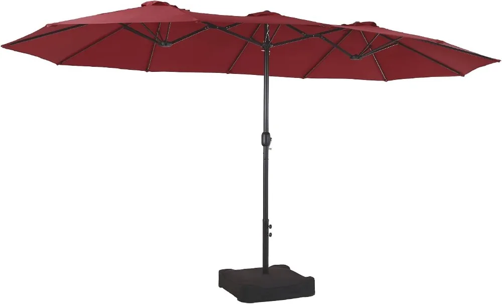 15ft Large Patio Umbrellas with Base Included Outdoor Double-Sided Rectangle Market Umbrella with Crank Handle for Poolside