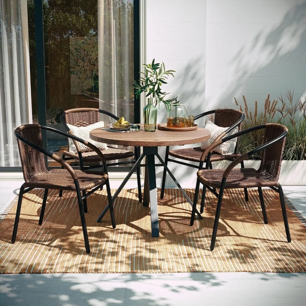 Lila 4 Pack Medium Brown Rattan Indoor-Outdoor Restaurant Stack Chair | Versatile and Stylish Seating Recliner Beach Chairs