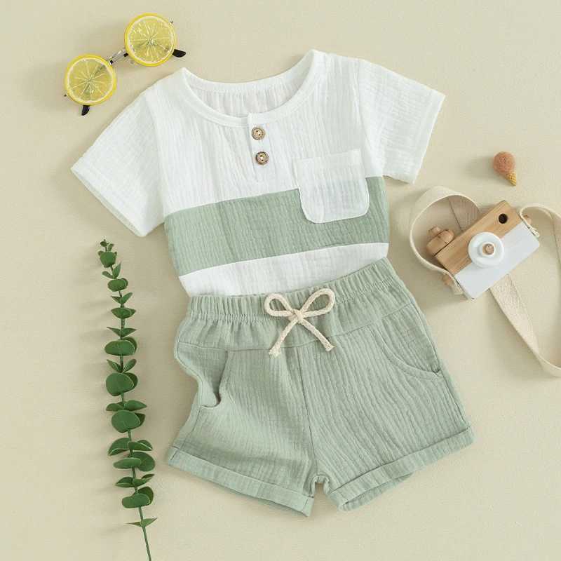 Clothing Sets Mama s sunshine Summer Baby Boy Clothes Muslin Short Sleeve Contrast Color Tops Solid Color Shorts Sets Outfit