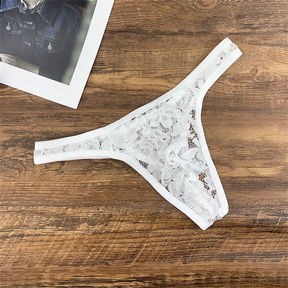 See Through Men Underwear Thong Lace Sexy Tanga Hombre G String Transparent Lingerie Plus Size