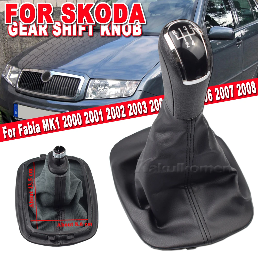 1 For Skoda Fabia 1999 2000 2001 2002 2003 2004 2005 2006 2007 2008 Car-Styling 5 Speed Gear Stick Shift Knob ddmysmile Leather Boot Smile