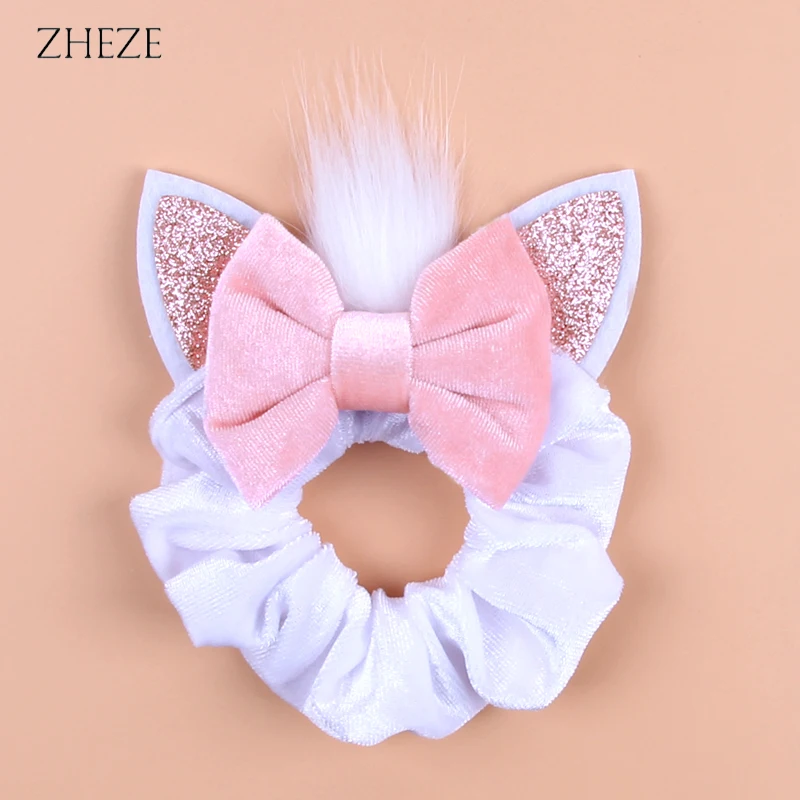 Ears Cat 2024 NEW Veet Hair Scrunchies For Girls Women Cute 4"Bow Elastic Hairband DIY Hair Accessories Boutique Gift Mujer smile