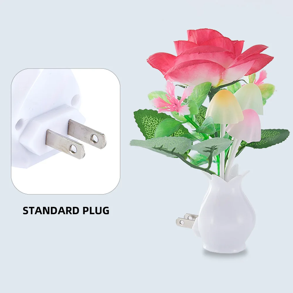 Night Light LED 1Pc With Sensor Plug-in Auto Switch Rose Flower Luminous Vase Night Light Wall Light for Bedroom Living Room smile