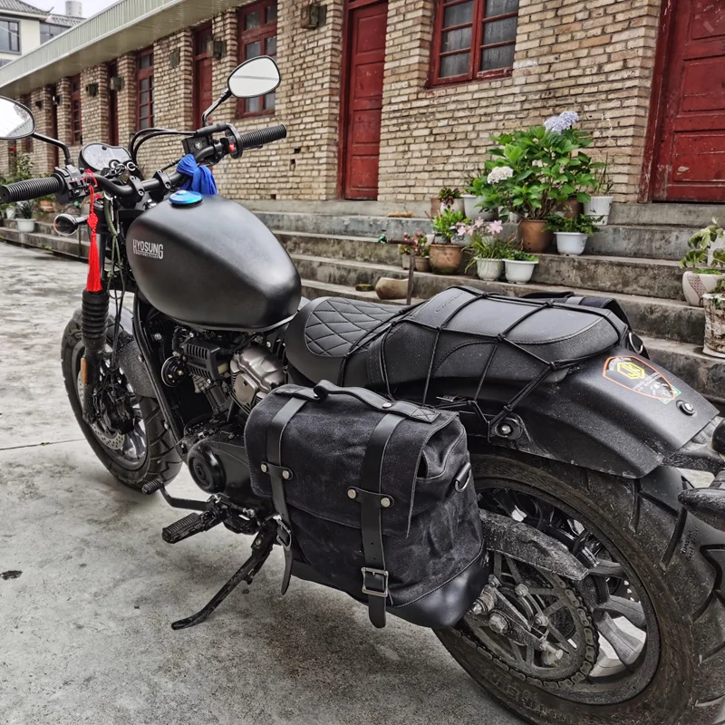 Retro Motorcycle Saddle Bag Waterproof Motorbike Side Bag Large Capacity Saddlebags Canva Motorcycle Backpack Vintage